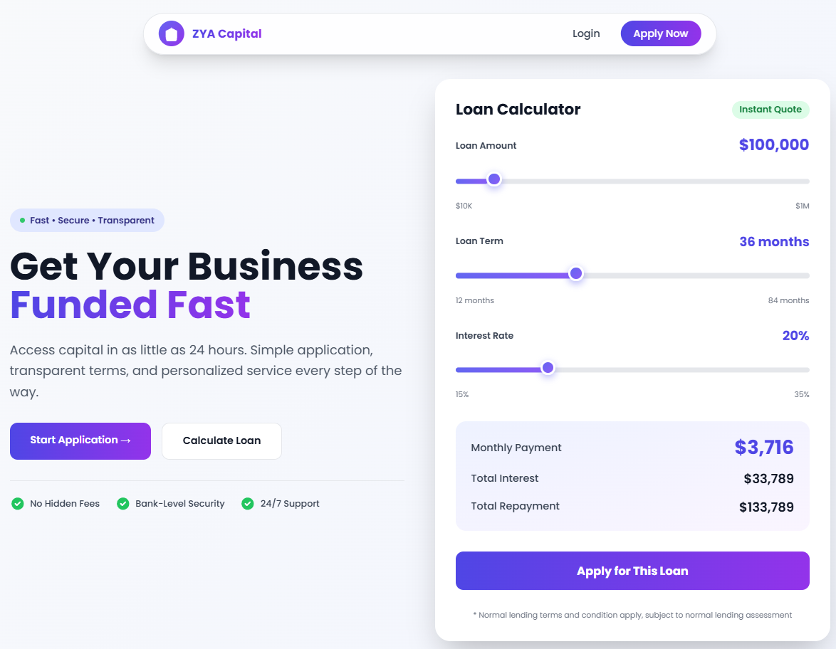 Screenshot of the landing page project